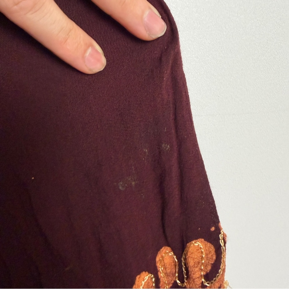 Sunflower Boho Embroidered Brown Orange Sequin Tunic Top Free Size Boho Hippie - Picture 7 of 11